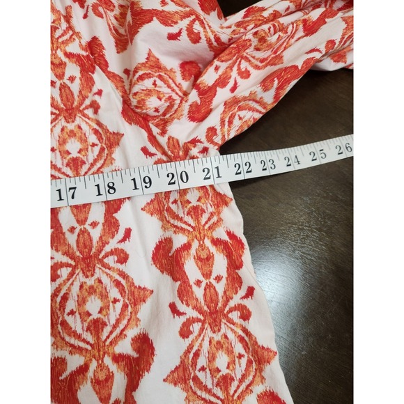 Chico's Women's Orange White Spilt V-Neck Contrast Medallion Blouse Size Large - Picture 5 of 6